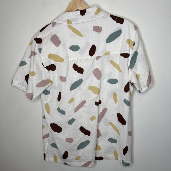 NEW Common People‎ Button Front Shirt Men's S Ecru Muted Textured Short Sleeve - Picture 5 of 6